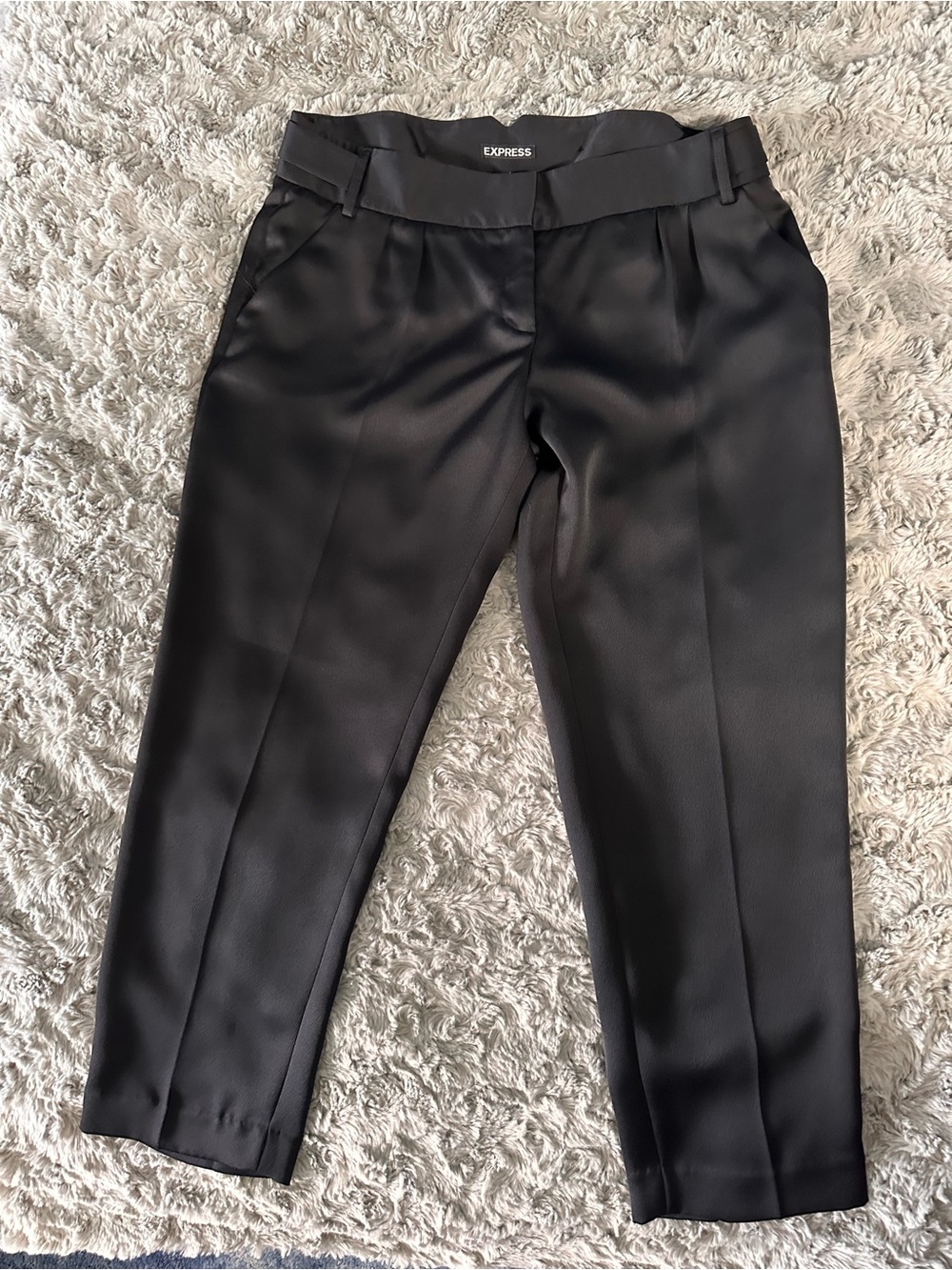 Express Black Cropped Pleated Dress Trousers